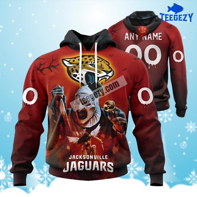 Personalized Jacksonville Jaguars Terrifier Ghoulish Red Zip Up 3D Hoodie Personalized Jacksonville Jaguars Terrifier Ghoulish Red Zip Up 3D Hoodie