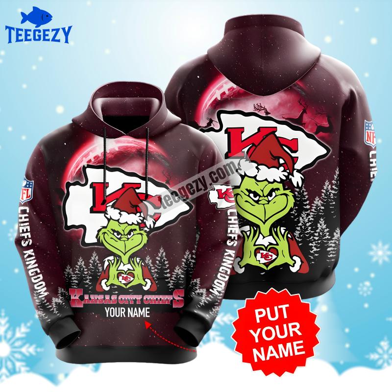 Personalized Kansas City Chiefs Santa Grinch Red White Zipper 3D Hoodie Personalized Kansas City Chiefs Santa Grinch Red White Zipper 3D Hoodie