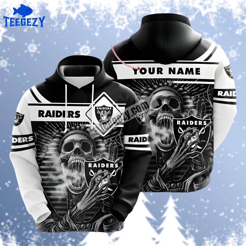 Personalized Las Vegas Raiders Skull Halloween White Black Mens 3D Hoodie Personalized Las Vegas Raiders Skull Halloween White Black Mens 3D Hoodie
