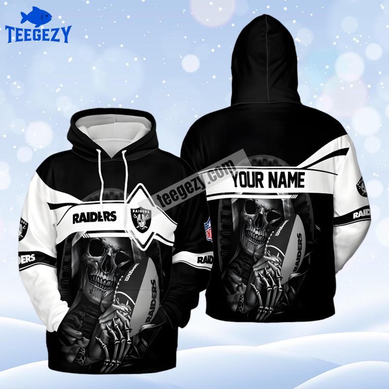 Personalized Las Vegas Raiders Skull White Black Zip Up 3D Hoodie Personalized Las Vegas Raiders Skull White Black Zip Up 3D Hoodie
