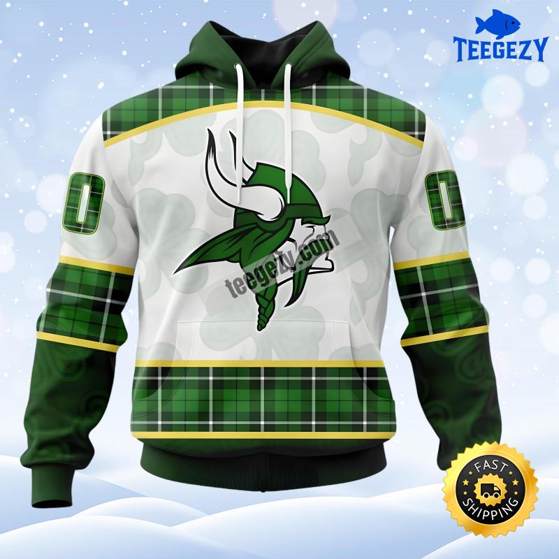 Personalized Minnesota Vikings St Patrick Day White Green Fashion 3D Hoodie Personalized Minnesota Vikings St Patrick Day White Green Fashion 3D Hoodie