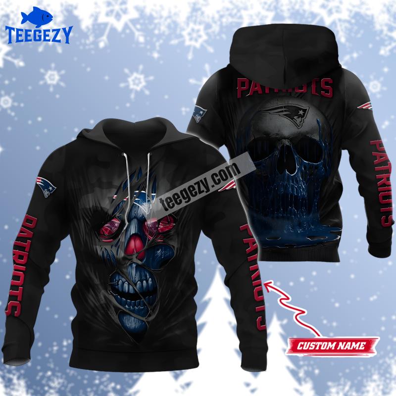 Personalized New England Patriots Skull Red Blue Youth 3D Hoodie Personalized New England Patriots Skull Red Blue Youth 3D Hoodie