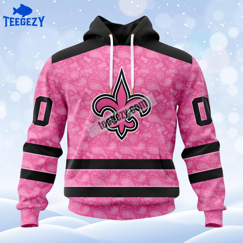 Personalized New Orleans Saints Fight Breast Cancer Black Pink Graphic 3D Hoodie Personalized New Orleans Saints Fight Breast Cancer Black Pink Graphic 3D Hoodie