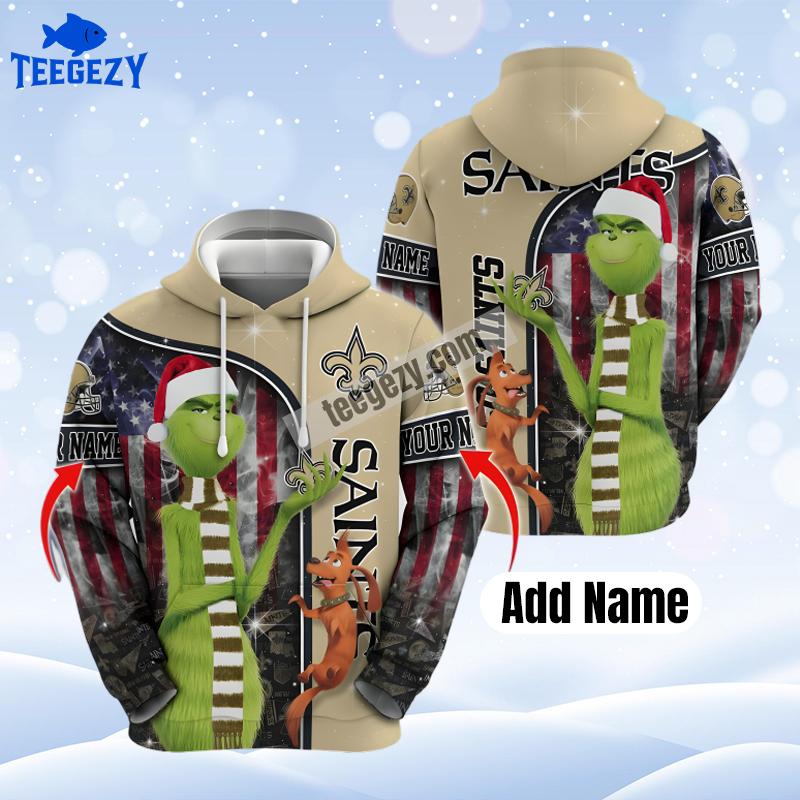Personalized New Orleans Saints Santa Grinch Yellow Art 3D Hoodie Personalized New Orleans Saints Santa Grinch Yellow Art 3D Hoodie