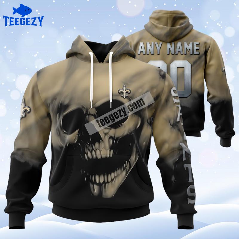 Personalized New Orleans Saints Skull Yellow Black Graphic 3D Hoodie Personalized New Orleans Saints Skull Yellow Black Graphic 3D Hoodie