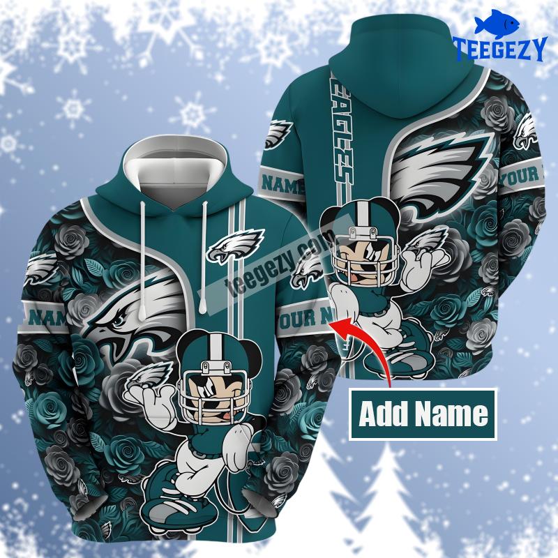 Personalized Philadelphia Eagles Mickey Mouse Flower Blue Unisex 3D Hoodie Personalized Philadelphia Eagles Mickey Mouse Flower Blue Unisex 3D Hoodie