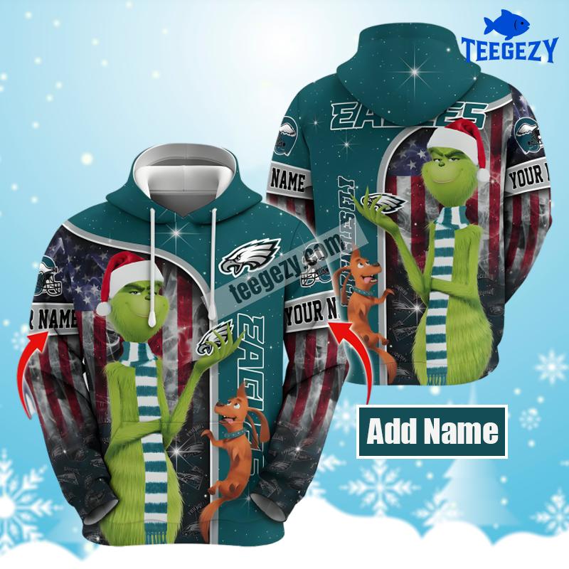 Personalized Philadelphia Eagles Santa Grinch Christmas Blue Design 3D Hoodie Personalized Philadelphia Eagles Santa Grinch Christmas Blue Design 3D Hoodie