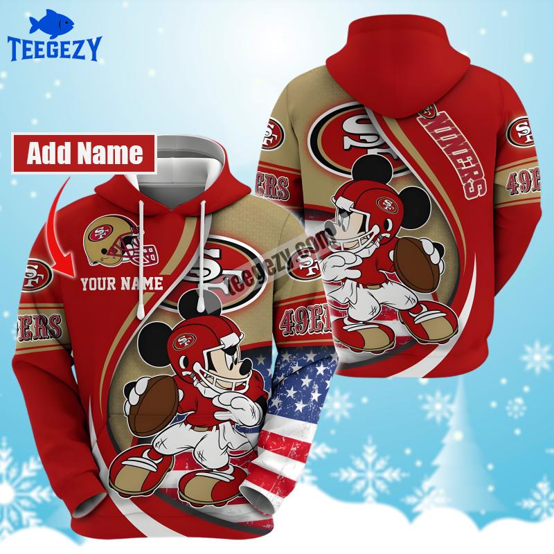 Personalized San Francisco 49Ers Mickey Mouse Red Womens 3D Hoodie Personalized San Francisco 49Ers Mickey Mouse Red Womens 3D Hoodie