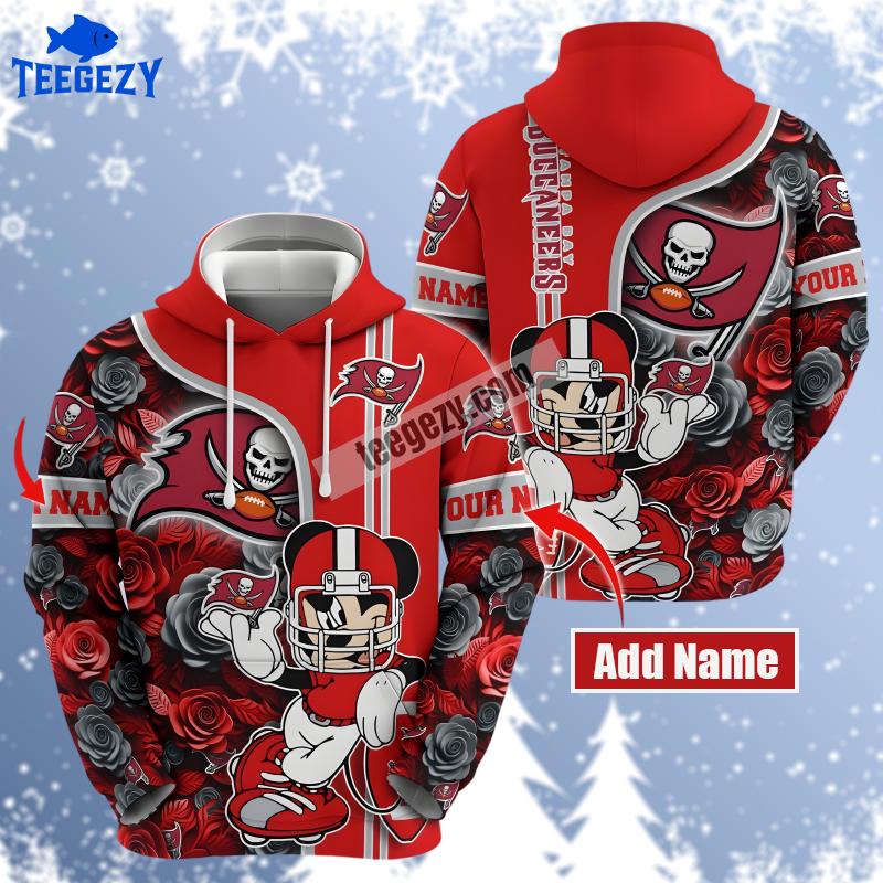 Personalized Tampa Bay Buccaneers Mickey Mouse Flower Red Design 3D Hoodie Personalized Tampa Bay Buccaneers Mickey Mouse Flower Red Design 3D Hoodie