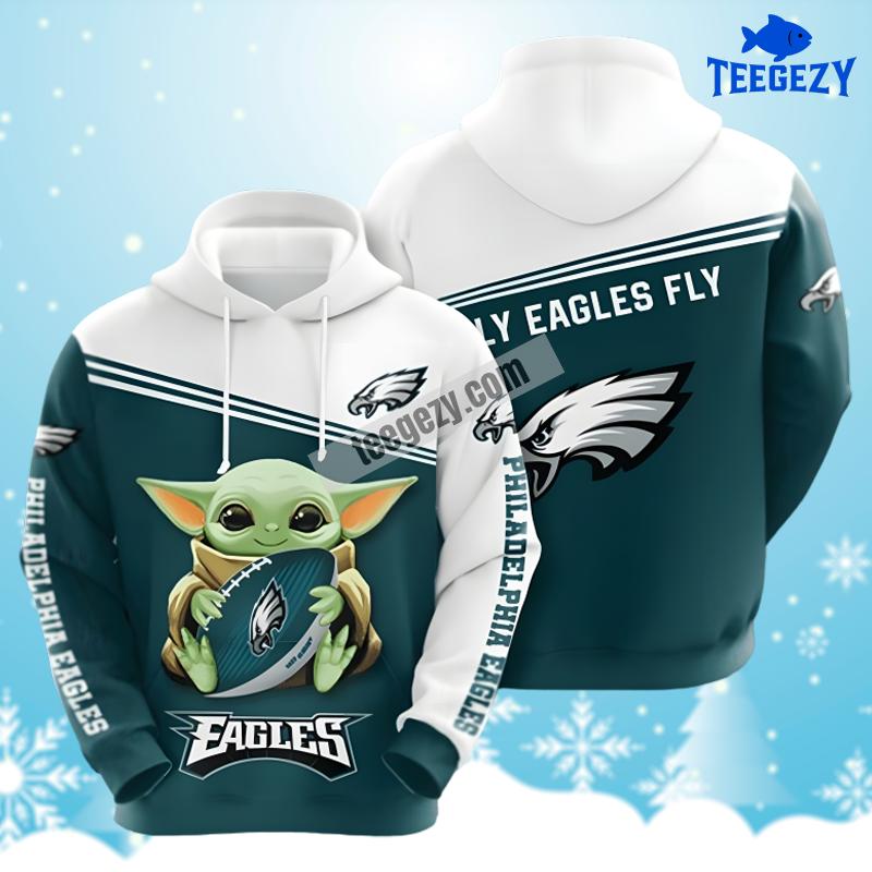 Philadelphia Eagles Baby Yoda Star Wars White Blue Realistic 3D Hoodie Philadelphia Eagles Baby Yoda Star Wars White Blue Realistic 3D Hoodie