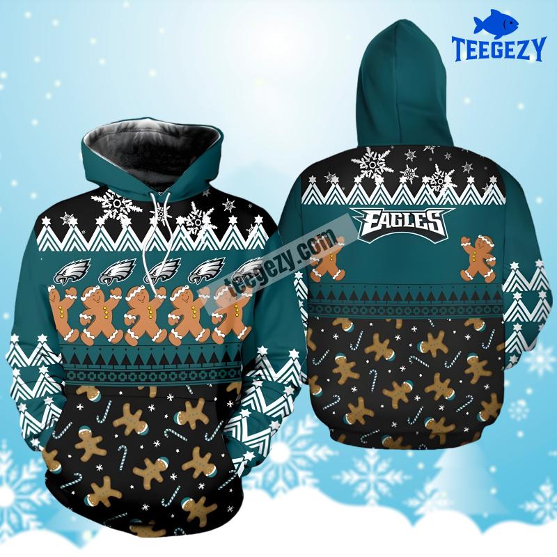 Philadelphia Eagles Christmas Gingerbread Black Blue Fashion 3D Hoodie Philadelphia Eagles Christmas Gingerbread Black Blue Fashion 3D Hoodie