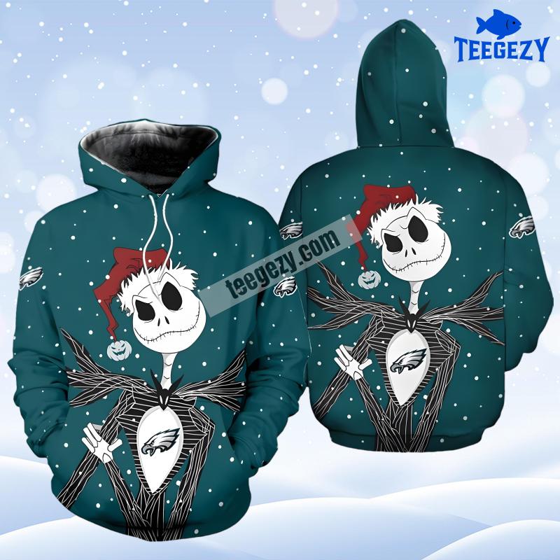Philadelphia Eagles Christmas Santa Jack Skellington White Blue Fashion 3D Hoodie Philadelphia Eagles Christmas Santa Jack Skellington White Blue Fashion 3D Hoodie
