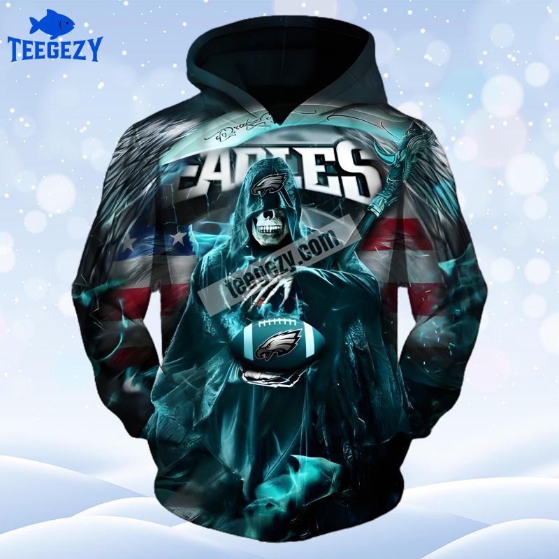 Philadelphia Eagles Death Skull Blue Black For Sale 3D Hoodie Philadelphia Eagles Death Skull Blue Black For Sale 3D Hoodie