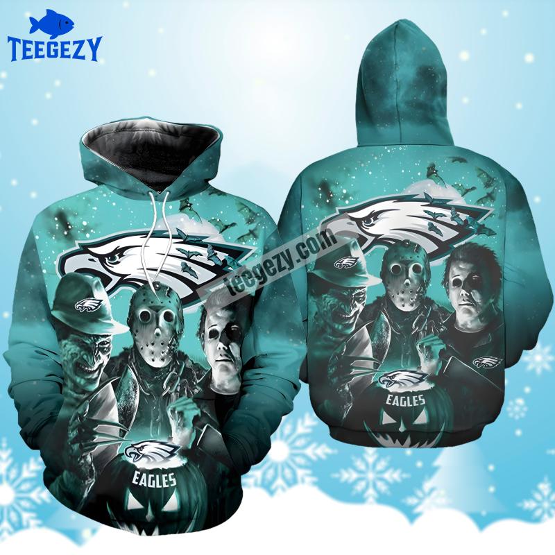 Philadelphia Eagles Freddy Jason Michael Myers Pumpkin Blue 3D Hoodie Philadelphia Eagles Freddy Jason Michael Myers Pumpkin Blue 3D Hoodie