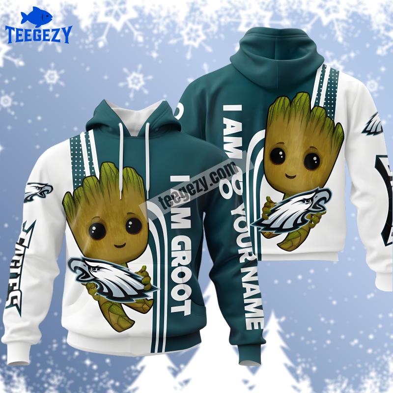 Philadelphia Eagles Groot Blue White Puff Print 3D Hoodie Philadelphia Eagles Groot Blue White Puff Print 3D Hoodie