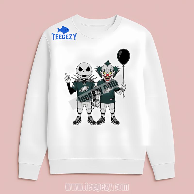 Philadelphia Eagles Jack Skellington Pennywise Spooky Long Sleeve Philadelphia Eagles Jack Skellington Pennywise Spooky Long Sleeve