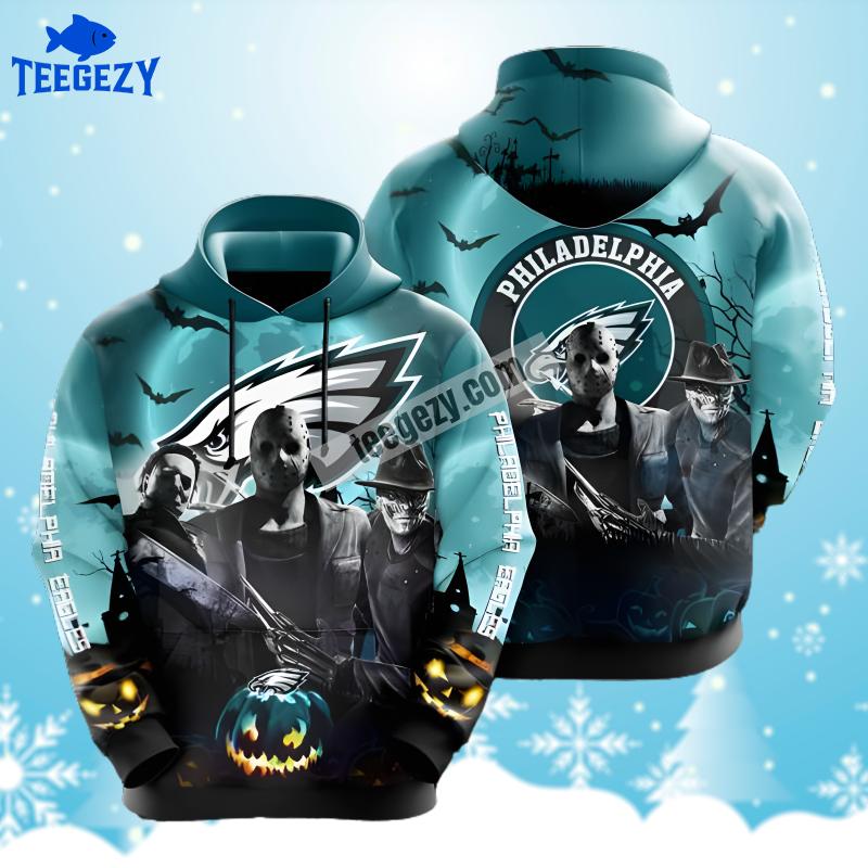 Philadelphia Eagles Michael Myers Freddy Krueger Halloween Blue Cool 3D Hoodie Philadelphia Eagles Michael Myers Freddy Krueger Halloween Blue Cool 3D Hoodie