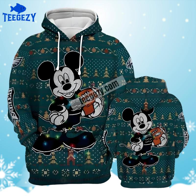 Philadelphia Eagles Mickey Mouse Blue Design 3D Hoodie Philadelphia Eagles Mickey Mouse Blue Design 3D Hoodie