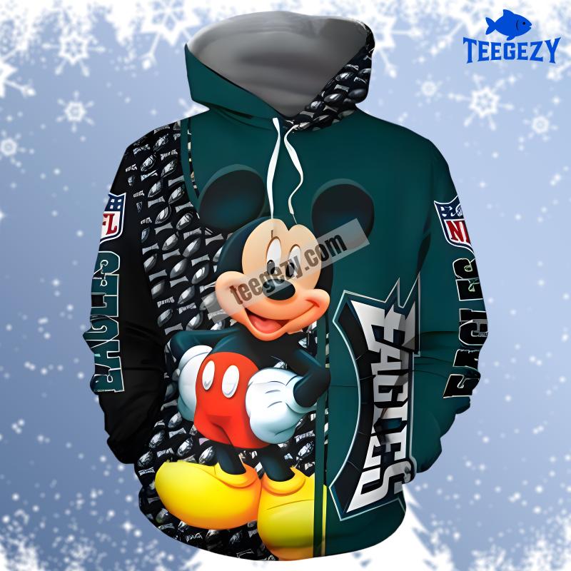 Philadelphia Eagles Mickey Mouse Christmas Blue Cool 3D Hoodie Philadelphia Eagles Mickey Mouse Christmas Blue Cool 3D Hoodie