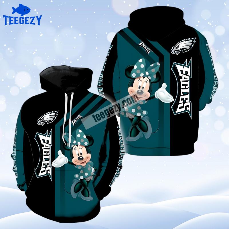 Philadelphia Eagles Minnie Mouse Black Blue Realistic 3D Hoodie Philadelphia Eagles Minnie Mouse Black Blue Realistic 3D Hoodie