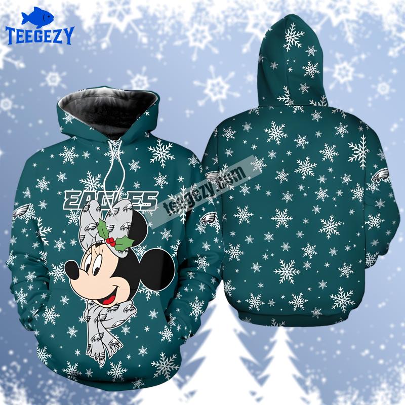 Philadelphia Eagles Minnie Mouse Christmas White Blue Pullover 3D Hoodie Philadelphia Eagles Minnie Mouse Christmas White Blue Pullover 3D Hoodie