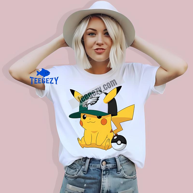 Philadelphia Eagles Pikachu Wearing Hat Casual T-Shirt Philadelphia Eagles Pikachu Wearing Hat Casual T-Shirt