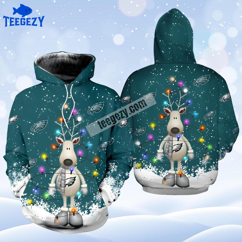 Philadelphia Eagles Reindeer Christmas White Blue Womens 3D Hoodie Philadelphia Eagles Reindeer Christmas White Blue Womens 3D Hoodie