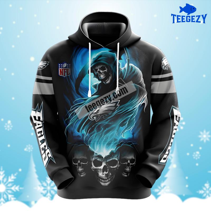 Philadelphia Eagles Skull Blue Black For Sale 3D Hoodie Philadelphia Eagles Skull Blue Black For Sale 3D Hoodie