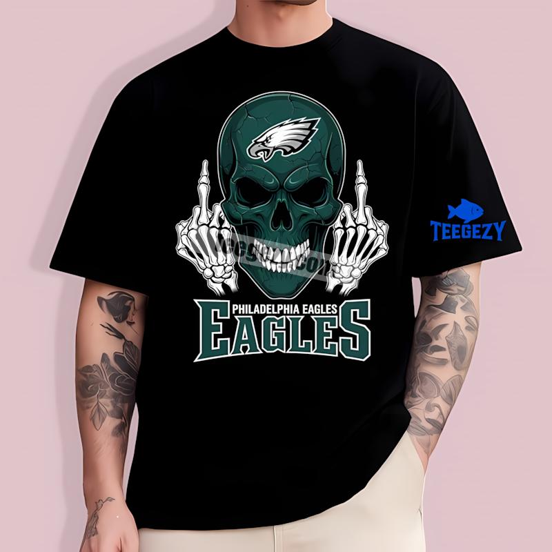 Philadelphia Eagles Skull Middle Finger Graphic T-Shirt Philadelphia Eagles Skull Middle Finger Graphic T-Shirt