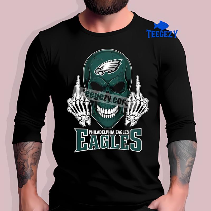 Philadelphia Eagles Skull Middle Finger Graphic Long Sleeve Philadelphia Eagles Skull Middle Finger Graphic Long Sleeve