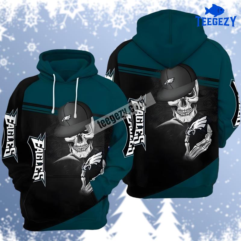 Philadelphia Eagles Skull Scary Pullover 3D Hoodie Black Blue