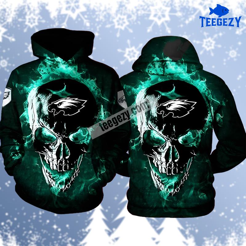 Philadelphia Eagles Skull Smoke Printed 3D Hoodie Green Black