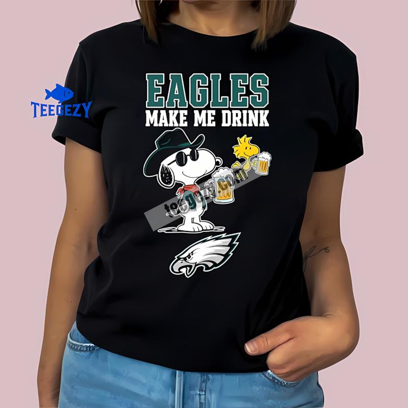 Philadelphia Eagles Snoopy Make Me Drink Soft T-Shirt Philadelphia Eagles Snoopy Make Me Drink Soft T-Shirt