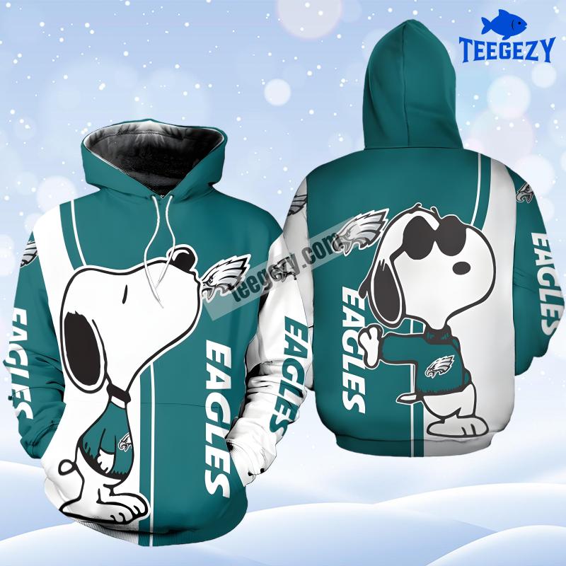 Philadelphia Eagles Snoopy White Blue 3D Hoodie Philadelphia Eagles Snoopy White Blue 3D Hoodie
