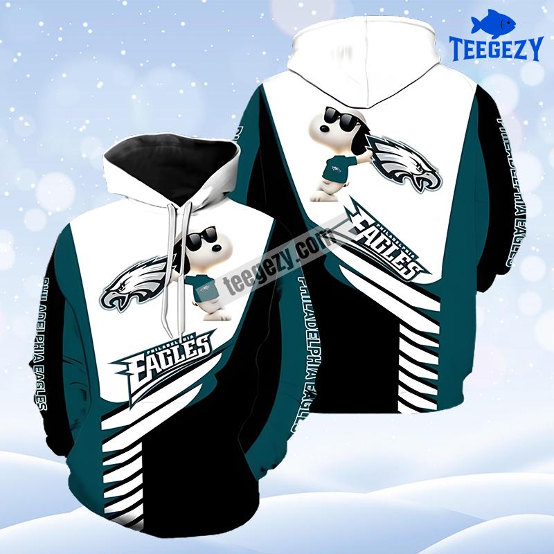 Philadelphia Eagles Snoopy White Blue Mens 3D Hoodie Philadelphia Eagles Snoopy White Blue Mens 3D Hoodie