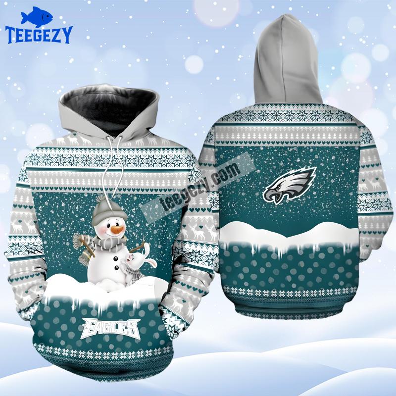 Philadelphia Eagles Snowman Christmas White Blue 3D Hoodie Philadelphia Eagles Snowman Christmas White Blue 3D Hoodie