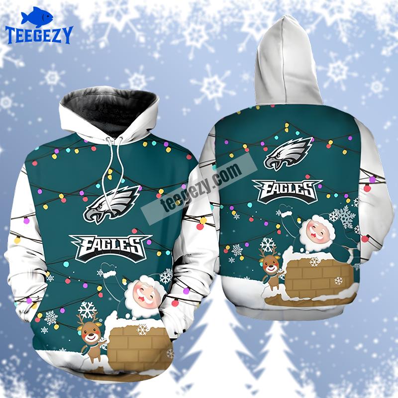 Philadelphia Eagles Snowman Christmas White Blue Pullover 3D Hoodie Philadelphia Eagles Snowman Christmas White Blue Pullover 3D Hoodie