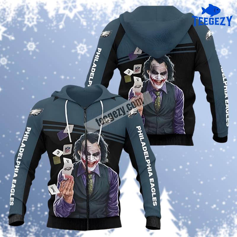 Philadelphia Eagles The Joker Black Blue 3D Hoodie Philadelphia Eagles The Joker Black Blue 3D Hoodie