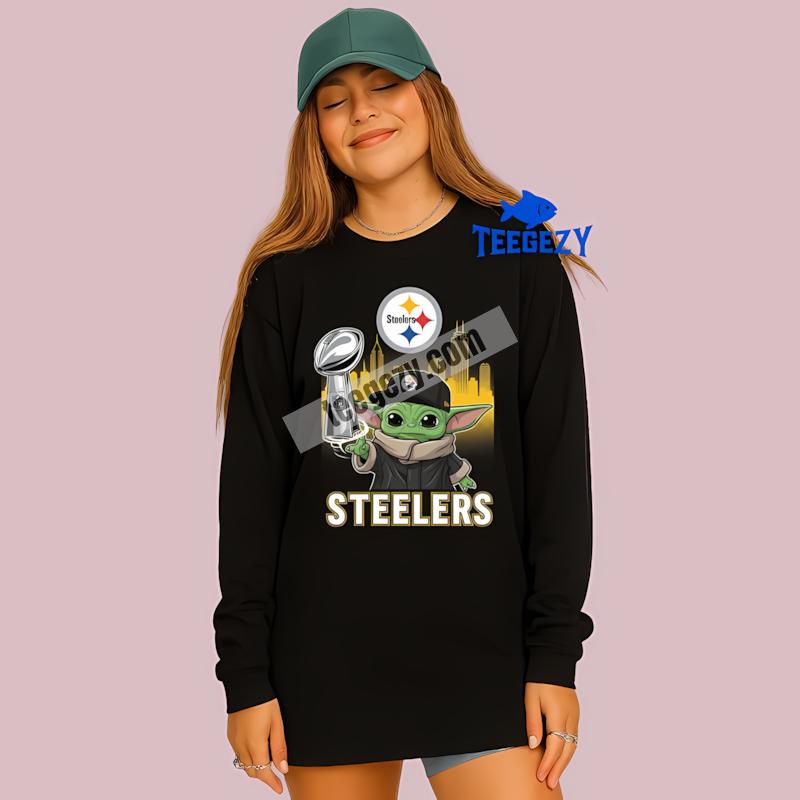 Pittsburgh SLong Sleevelers Baby Yoda Holding Super Bowl Cup Printed Shirt Pittsburgh SLong Sleevelers Baby Yoda Holding Super Bowl Cup Printed Shirt