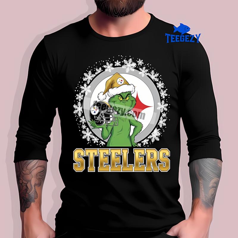 Pittsburgh SLong Sleevelers Grinch Holding Helmet Retro Shirt Pittsburgh SLong Sleevelers Grinch Holding Helmet Retro Shirt