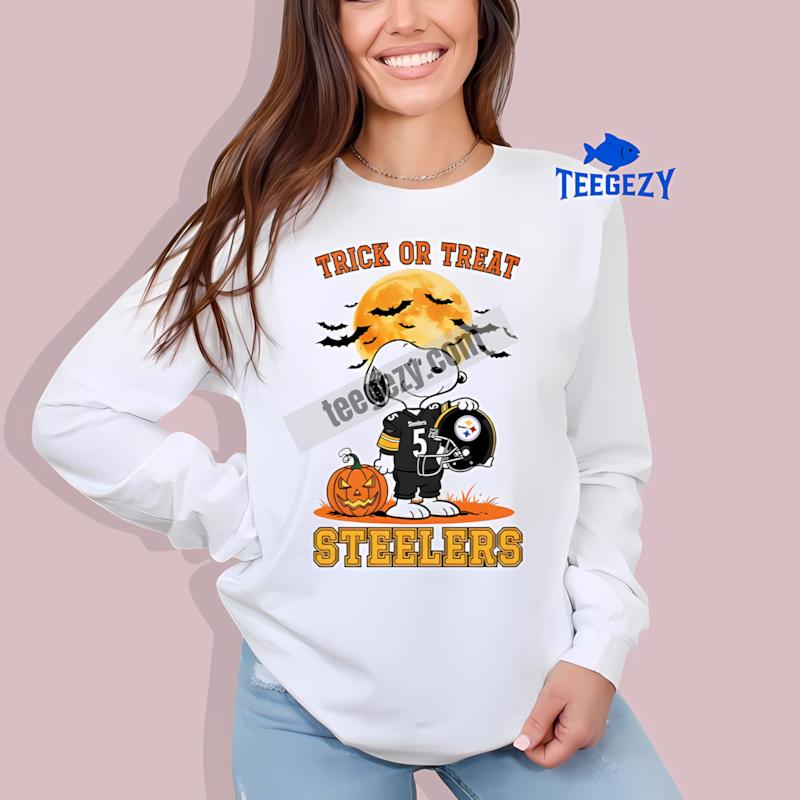 Pittsburgh SLong Sleevelers Snoopy Trick Or Treat Cotton Shirt Pittsburgh SLong Sleevelers Snoopy Trick Or Treat Cotton Shirt