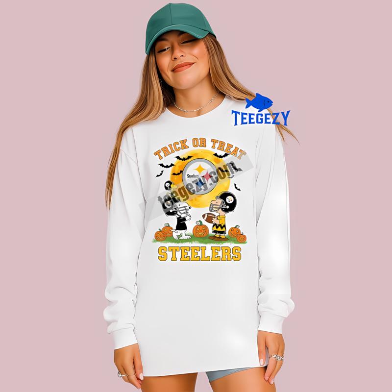 Pittsburgh SLong Sleevelers Trick Or Treat Charlie Brown Snoopy Cotton Shirt Pittsburgh SLong Sleevelers Trick Or Treat Charlie Brown Snoopy Cotton Shirt