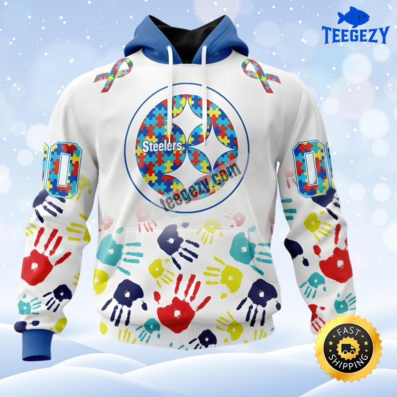 Pittsburgh Steelers Autism Awareness White Blue Puff Print 3D Hoodie Pittsburgh Steelers Autism Awareness White Blue Puff Print 3D Hoodie