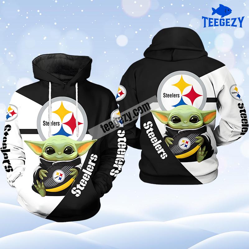 Pittsburgh Steelers Baby Yoda Star Wars White Black Novelty 3D Hoodie Pittsburgh Steelers Baby Yoda Star Wars White Black Novelty 3D Hoodie