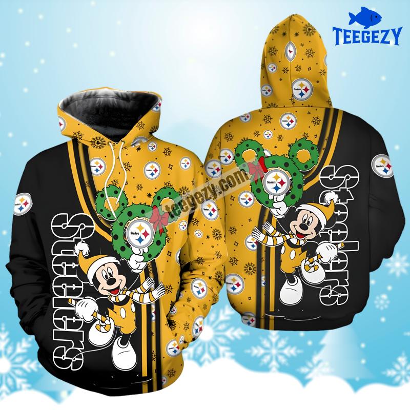 Pittsburgh Steelers Christmas Mickey Mouse Yellow Black Youth 3D Hoodie Pittsburgh Steelers Christmas Mickey Mouse Yellow Black Youth 3D Hoodie