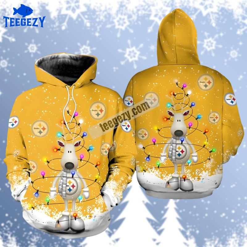 Pittsburgh Steelers Christmas Reindeer Yellow White Printed 3D Hoodie Pittsburgh Steelers Christmas Reindeer Yellow White Printed 3D Hoodie