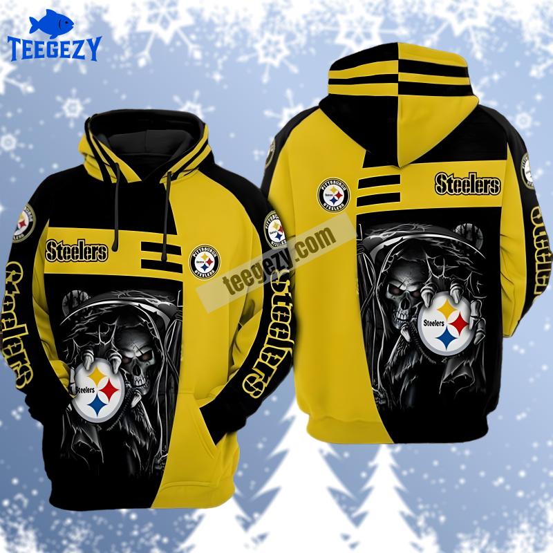 Pittsburgh Steelers Jack Skellington Zip Up 3D Hoodie Yellow