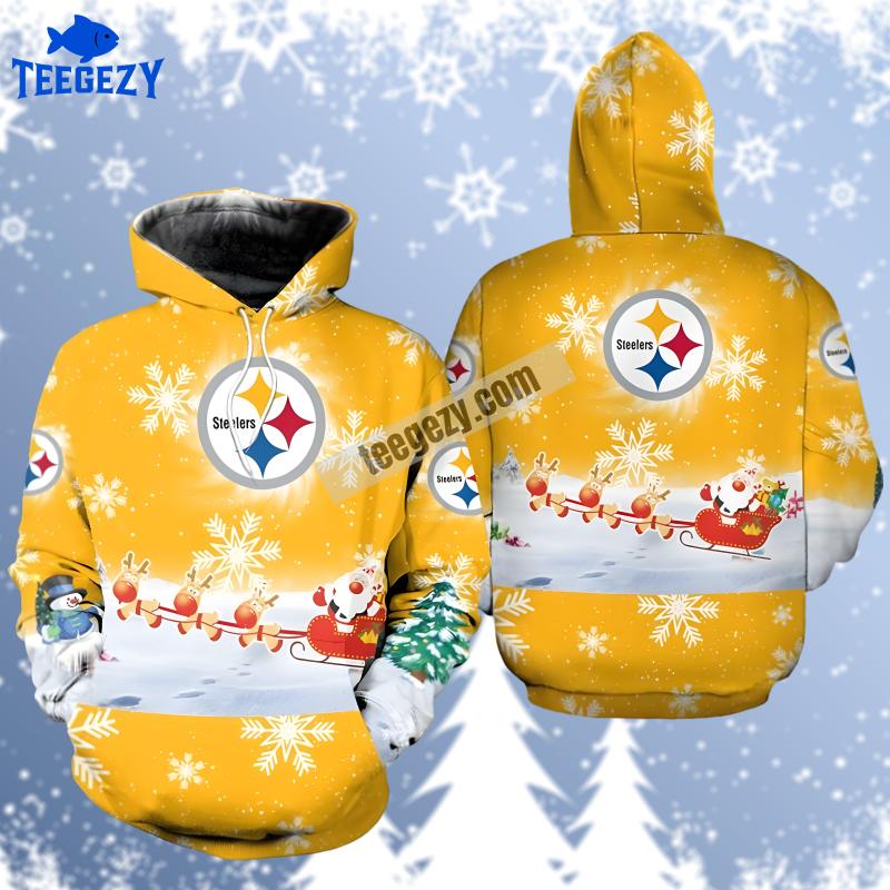 Pittsburgh Steelers Santa Claus Is Coming Pullover 3D Hoodie Yellow White