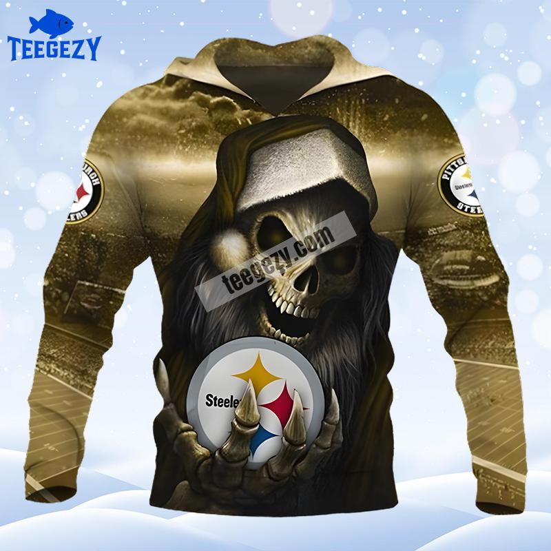 Pittsburgh Steelers Santa Skull Black Yellow Dad Mom 3D Hoodie Pittsburgh Steelers Santa Skull Black Yellow Dad Mom 3D Hoodie