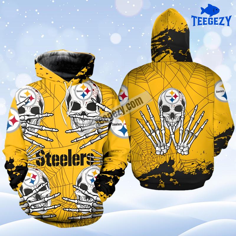 Pittsburgh Steelers Skull Halloween Yellow Black Zip Up 3D Hoodie Pittsburgh Steelers Skull Halloween Yellow Black Zip Up 3D Hoodie